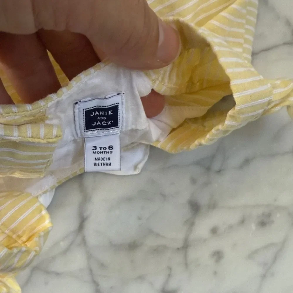 Janie and Jack Yellow Striped Baby Dress with Chest Bow Bloomers Sz 3-6 Mo